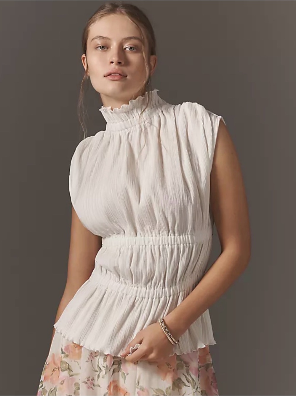 Anthropologie high neck smocked blouse